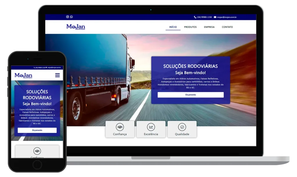 Site Mojan Representações - Doce Web Criação de Sites