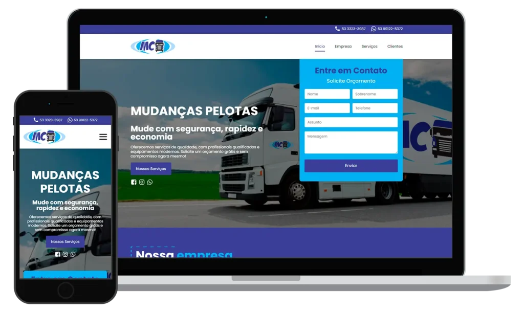 Site Mudanças Pelotas - Doce Web Criação de Sites