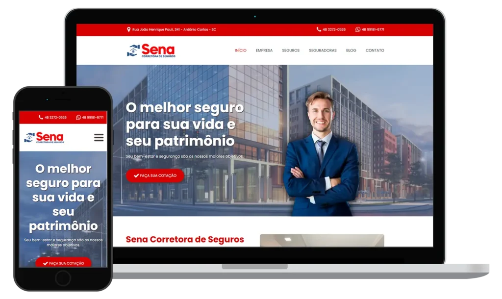 Site Sena Corretora de Seguros - Doce Web Criação de Sites